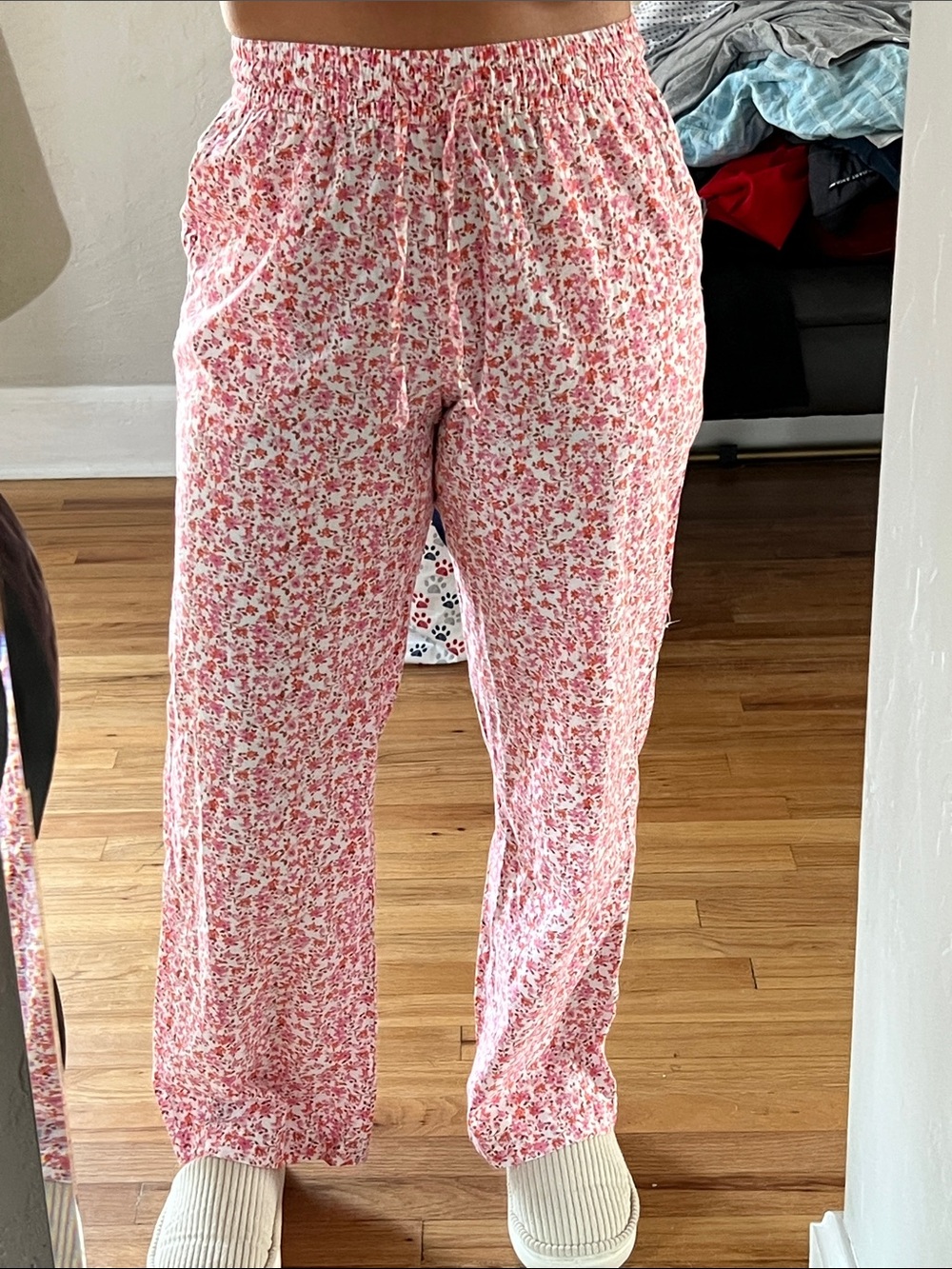 GAP Pink Floral Wide/straight-Leg Pants, high waisted